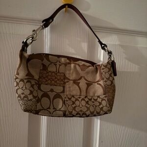Coach Brown Shoulder Bag with Leather Trim and Gold Accents MINI SHOULDER BAG